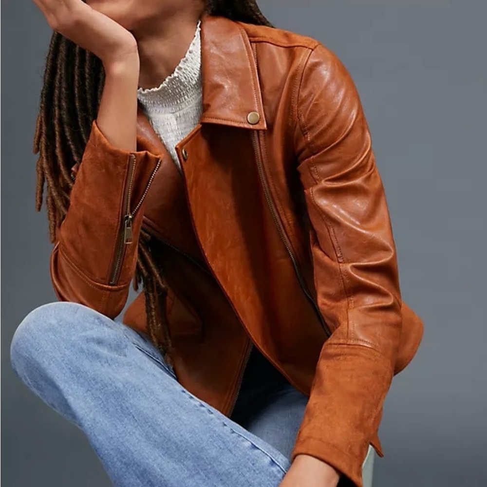 Anthropologie Cognac Brown Leather Moto Jacket